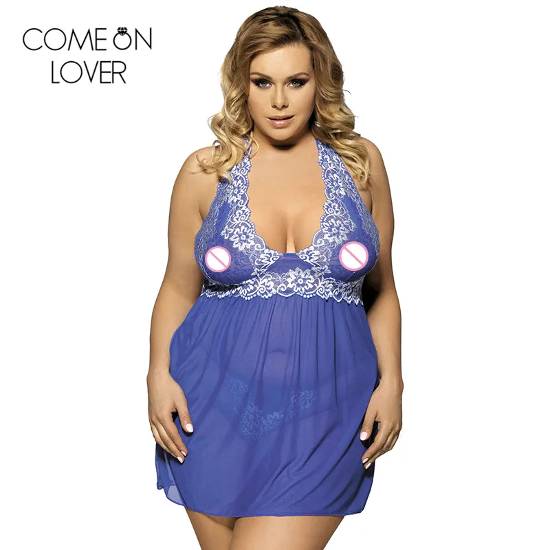 

RL80003 Comeonlover New sexy lingerie plus size babydoll see through backless women nightwear deep v-neck G-string sleepwear