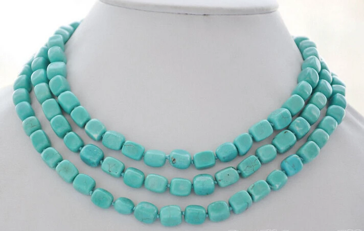 

1003 square blue natural turquoise bead NECKLACE