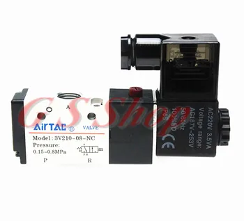 

3V210-08NC G1/4" 3Port 2 Position Pneumatic Solenoid Valve Aluminum Alloy DC 12VDC 24VAC 110VAC 220V