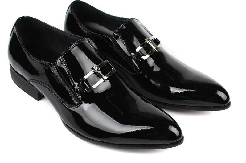 Large size EUR45 Black patent leather mens dress shoes man business shoes work pointed toe mens formal shoes wedding party shoes