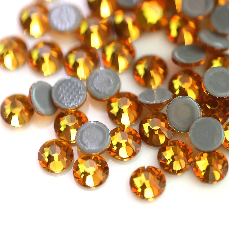 

Yellow Gold Hot Fix Rhinestones Flat Back Crystal Glass for Clothes Pants Decoration Topaz Color Rhinestone Iron on Patches