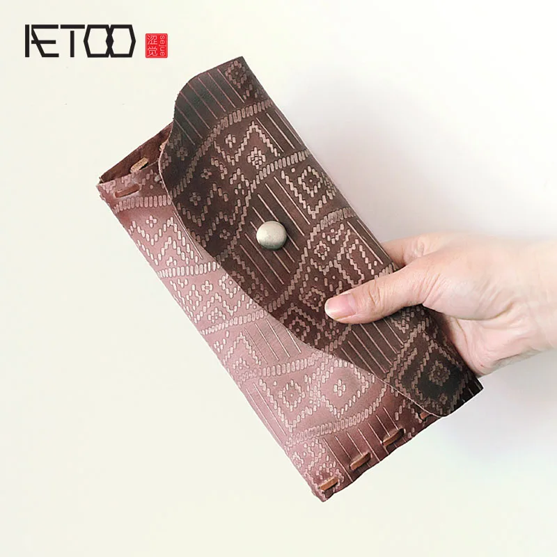 

AETOO Original handmade first layer of leather wallet men and women general long paragraph hand bag retro old Vintage wallet