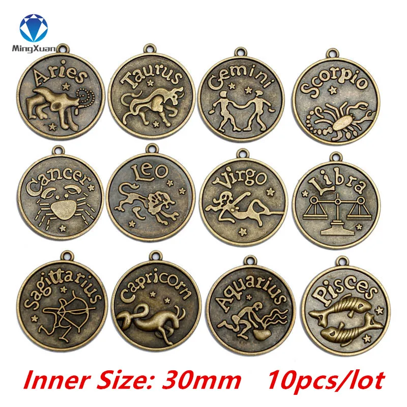 

MINGXUAN 10pcs Virgo/Sagittarius/Aquarius/Scorpio/Libra/Capricorn 12 Constellation Fit 30mm Pendant Settings for Cabochon Cameo