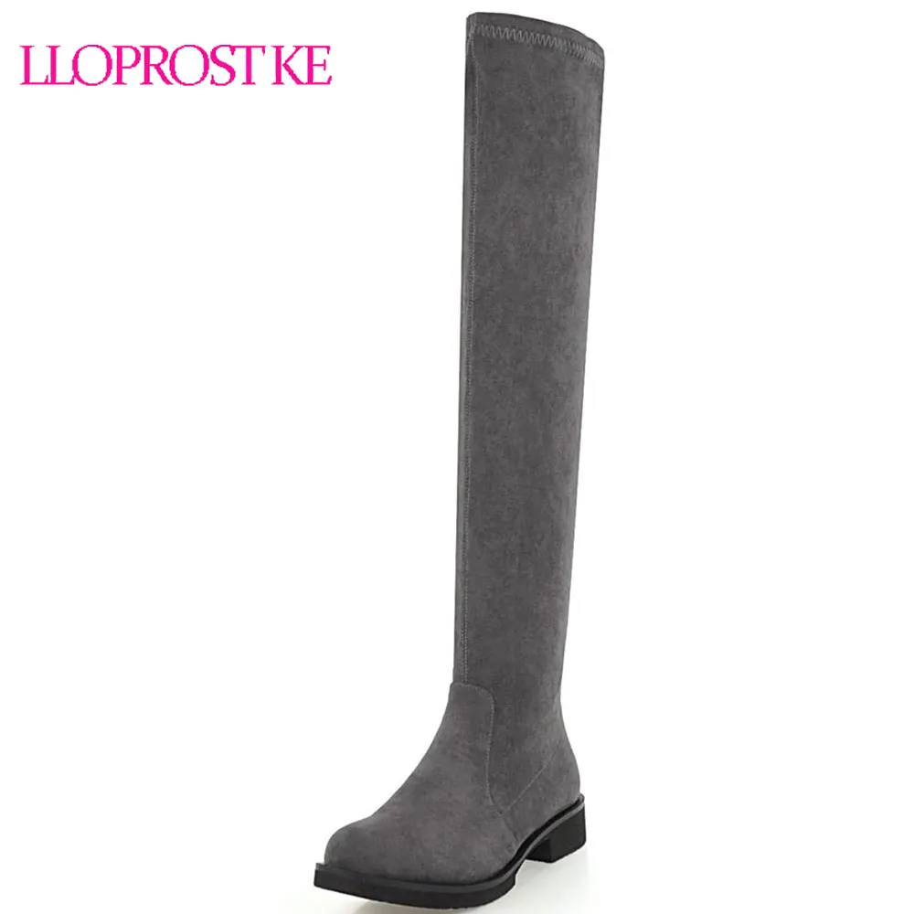 

Lloprost ke New Women Boots Sexy Fashion Over the Knee Boots Low Heel Round Toe Long Boots Woman Shoes Black Size 33-46 D295