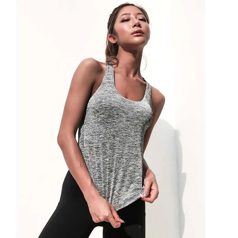  Fack two pcs women's inner padd yoga top tank woman sports long vests fitness running shirt gym wor
