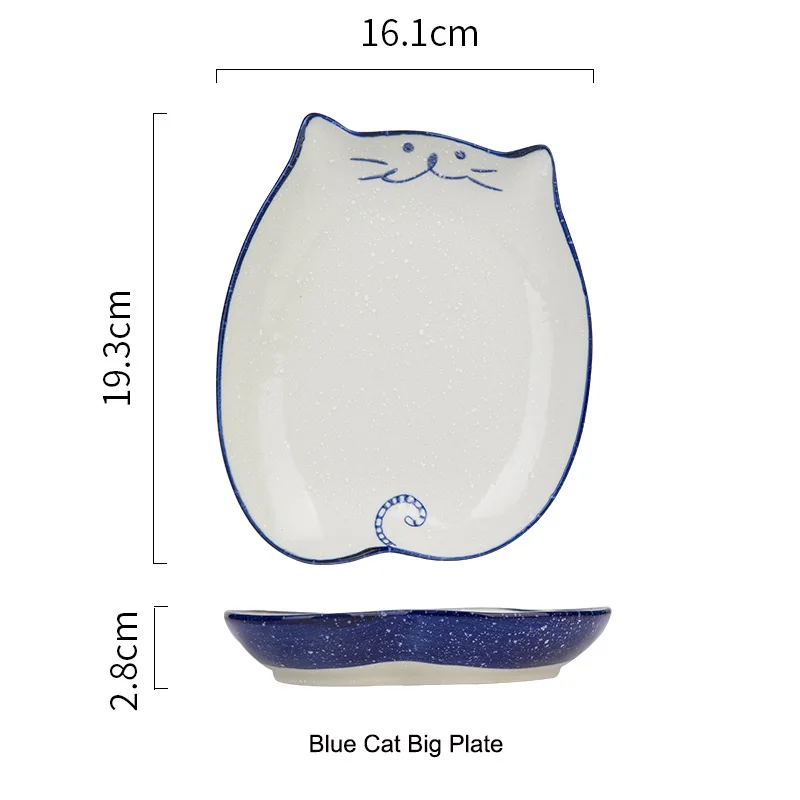 EECAMAIL креативная ручная роспись кошка керамическая чаша милый мультфильм фрукты салатник сухофрукты тарелка домашняя детская чаша - Цвет: Big plate Blue