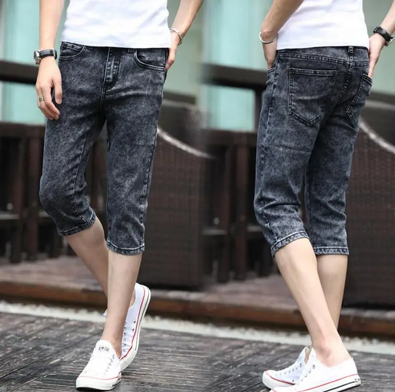 

Summer 2017 Fashion Men Jeans Grey Slim Fit Capric Calf-Length Teenagers Boys Hip Hop Jeans homme 28-34