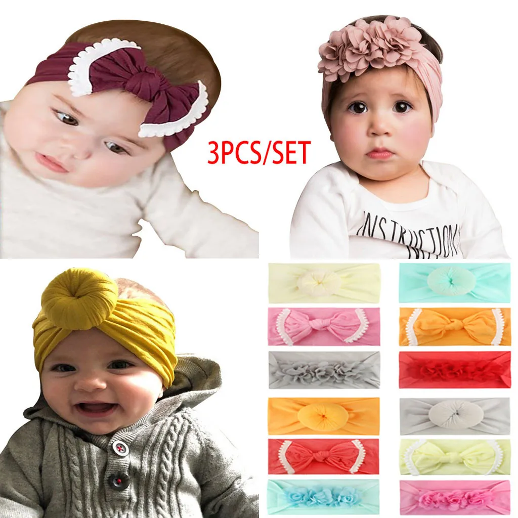 

Headband Baby Girl Toddler Girls Turban Solid Headband Hair Band Bow 3PCS Accessories Headwear baby hoofdband Birthday Girl yl