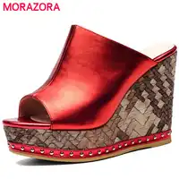 MORAZORA Top quality platform shoes fashion summer women shoes sandals genuine leather spuer heels wedges shoes hot sale