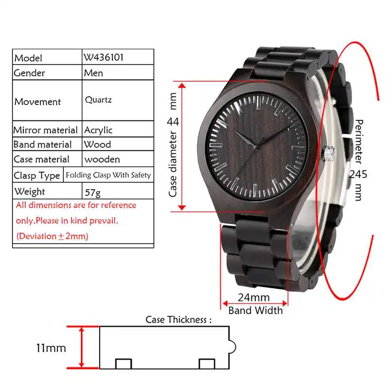 Retro Wood Watches for Men Clock Male Casual Light Ebony Wood Man Full Natural Band Quartz 2