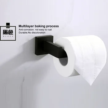 

Paper Towel Rack Black 304 stainless steel wall mounted toilet paper Hook holder square base without cover bathroom accessories