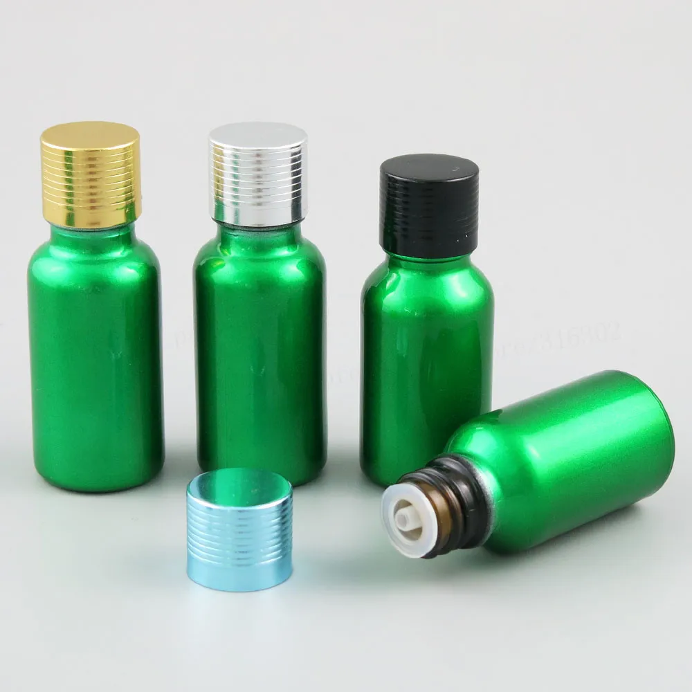 

12 x Empty 15ml 20ml Paint Green Glass Essential Oil Bottles Container with Orifice Reducer Aluminium Lids