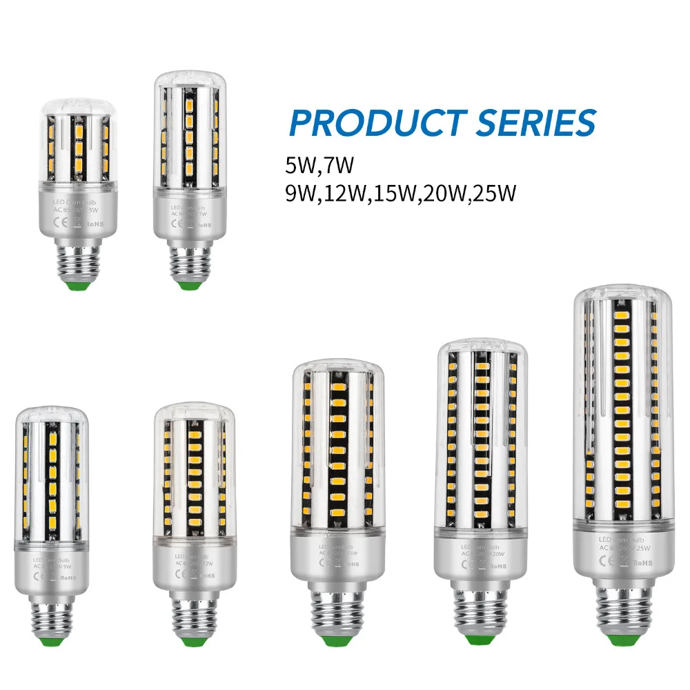 

LED E27 Lamp 85-265V Corn Bulb E14 Lamparas Led High Power 5W 7W 9W 12W 15W 20W 25W Outdoor Lighting Candle Led Lights SMD 5736