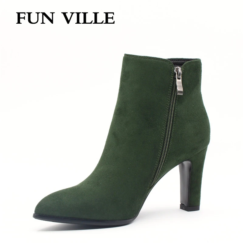 FUN VILLE 2018 Autumn winter Women Ankle Boots Hignt quality Flock