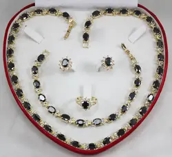 Благородный и хороший черный циркон 17.5 " ожерелье, Серьги, 7.5 " браслет комплект