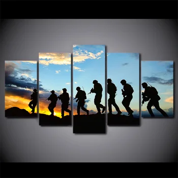 

5 Pcs/Set Framed HD Printed American Soldier Landscape Modern Home Wall Decor Poster Canvas Art Painting Wall Pictures