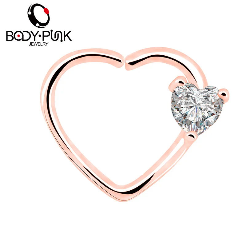  BODY PUNK Jewelry Heart CZ Left Closure Daith Cartilage 16 Gauge Heart Tragus Earrings 5 Colors Micro Circular Barbell Nose  (23)