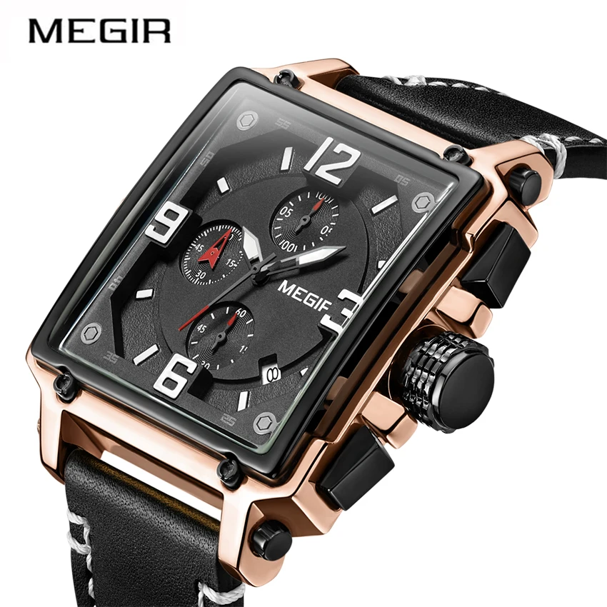 

MEGIR Casual Men Watch Chronograph Sports Quartz Watches Leather Band Strap Time Clock Man Male Wristwatches Relogio Masculino