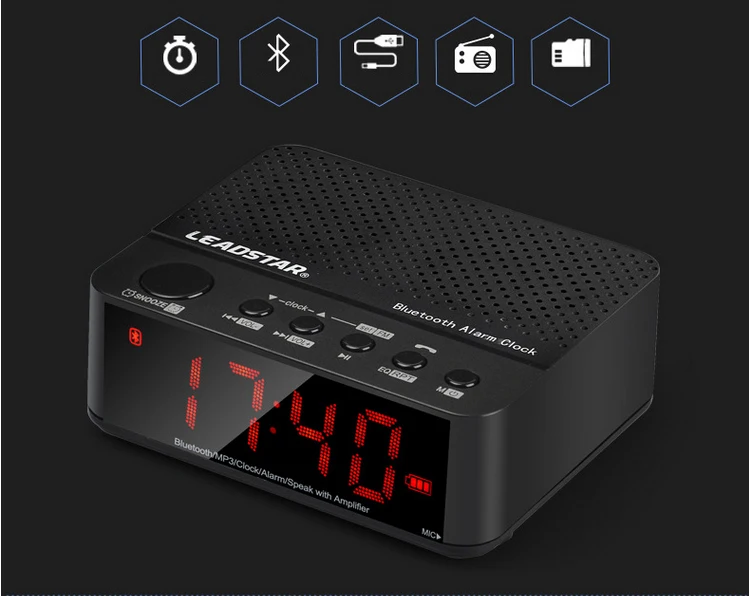 Wireless Bluetooth Alarm Clock Speaker HUB LED Car Home FM Radio Clock
