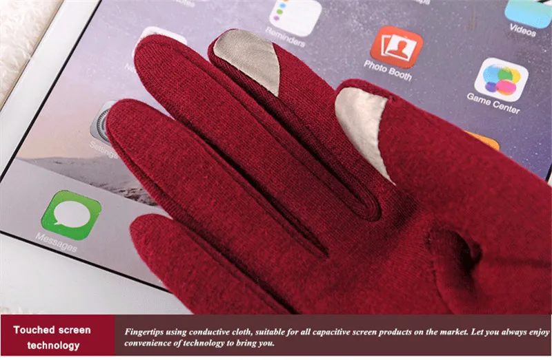 CUHAKCI сенсорные Женские варежки перчатки сенсорный экран Кружева Бант запястья Полные Пальцы женские красные теплые перчатки Зимние перчатки