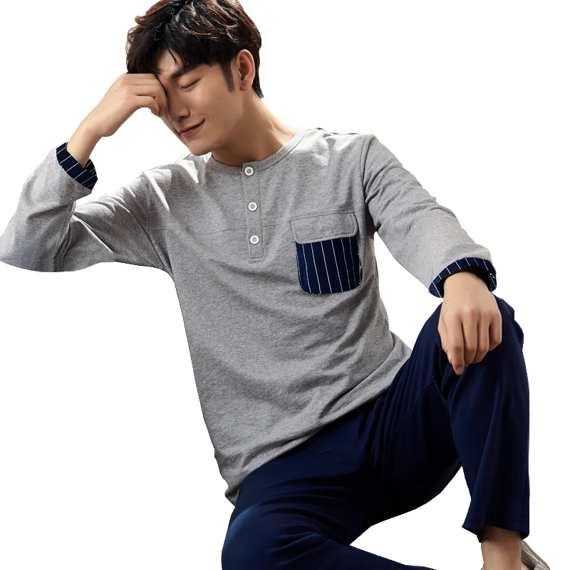 Winter Pajamas 100Cotton Warm Men Pajamas Set Long Sleeve Comfortable