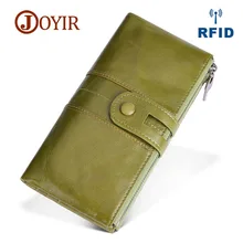 JOYIR New Genuine Leather Women Wallet Lady Rfid Phone Long Clutch Wallet Female Coin Purse Money Women Zipper Purse Coin Purse