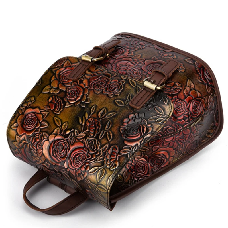 Женский рюкзак из воловьей кожи с масляным воском, ранец, школьная сумка, роскошный рюкзак из натуральной кожи с цветочным узором, женский рюкзак для путешествий