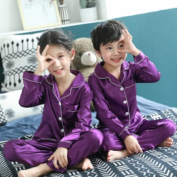 

2019 new Summer Children long sleeved silk Pajamas set girls Sleepwear baby Loungewear Kids pijamas Homewear Boys Pyjama suit