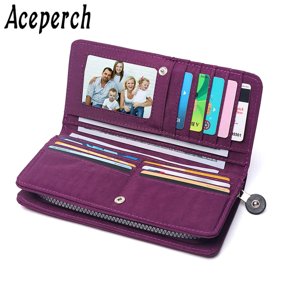 ACEPERCH Women Kipled Wallet Nylon Long Wallet mujer Hasp Phone Bag
