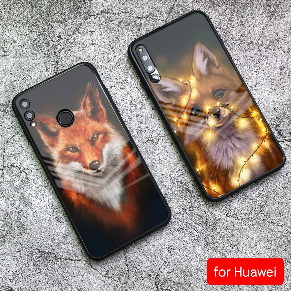 

For Huawei Honor 8x Case Cute Animal Tempered Glass Cover back Case for Huawei Honor 9 10 v9 v10 9i lite v20 play note 10 magic