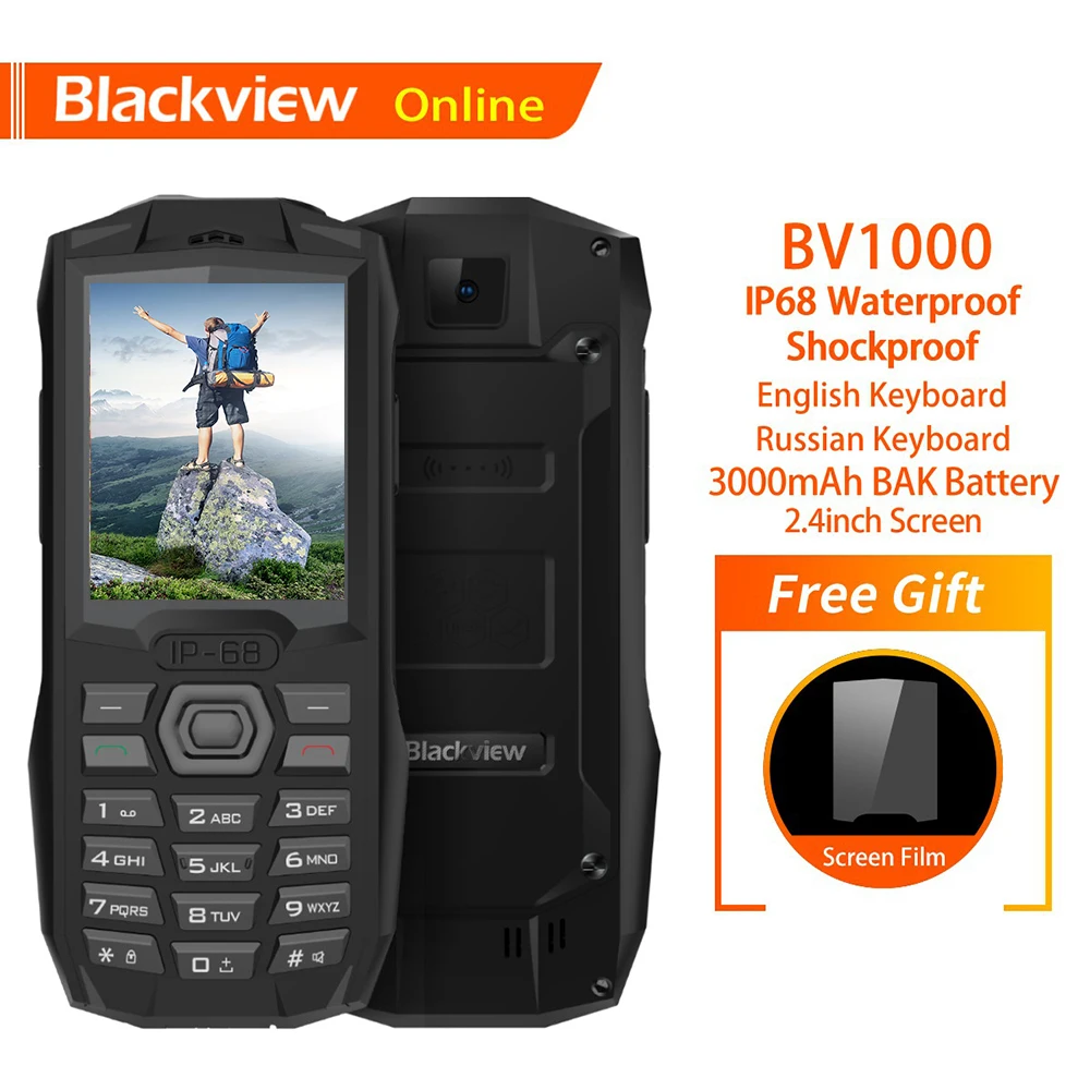 

Blackview BV1000 2.4" Mobile Phone Russian Keyboard IP68 Waterproof Shockproof Rugged Dual SIM 3000mAh Mini Cellphone Flashlight