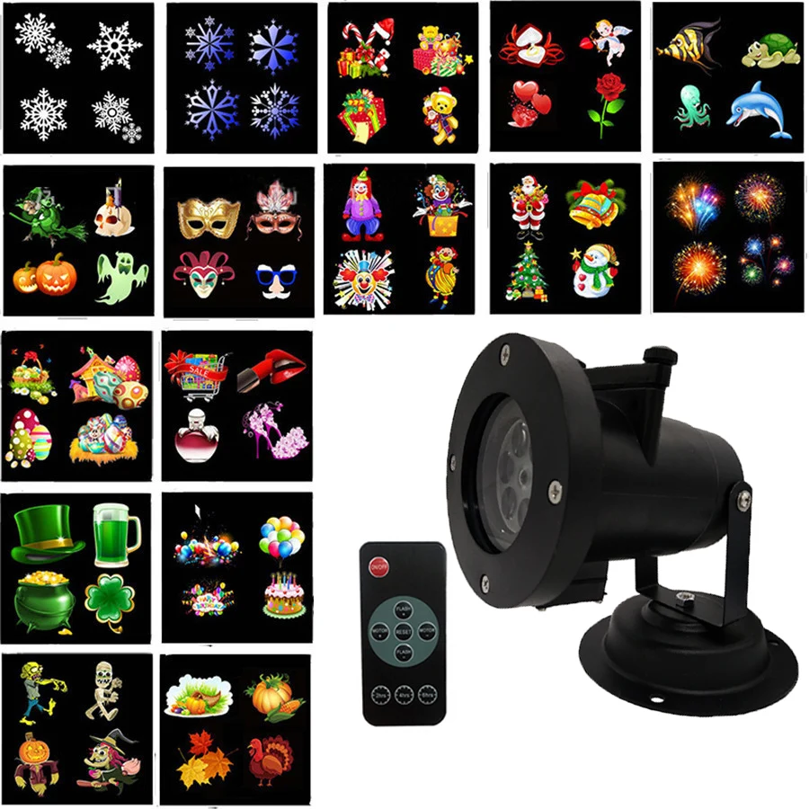 

Thrisdar 16 Pattern Christmas Laser Projector Lamp Snowflake Outdoor LED Disco Stage Light Home Garden Landscape Projector Light