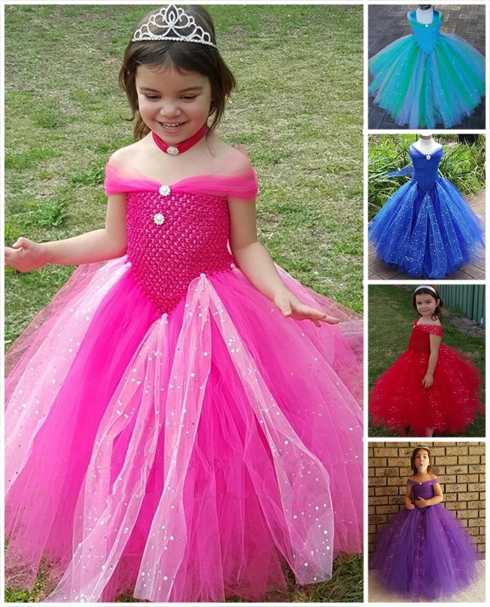 Sparkle Tulle Tutu Princess Cinderella Blue Dress Elegant Sleeveless Froze Elsa Cosplay Birthday Dress Vestido Baby Kids Clothes (12)