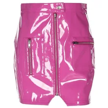 Сексуальная Женская мода Высокая талия молния искусственная кожа короткая облегающая мини-юбка новая твердая карманная искусственная кожа юбка