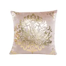 Fundas De cojín floral dorado De terciopelo De lujo De la almohada para sofá cama funda De cojín vintage, decoración De Capas De Almofada # R5