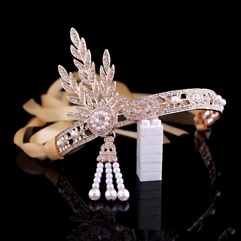 

Retro Leaves Crystal Beaded Headband Gold Silver Bridal Wedding Women Hair Vine Jewelry Princess Tiaras Crowns Unable Gatsby