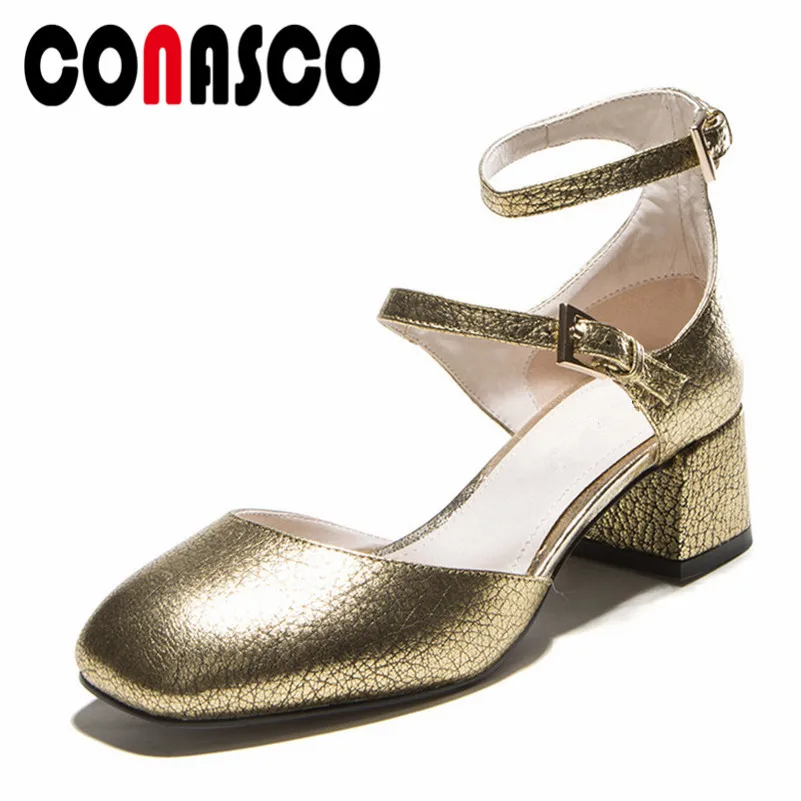 

CONASCO New Brand Women Buckles Pumps Sexy Patent Leather High Heeled Wedding Party Shoes Woman Square Toe Club Dancing Shoes