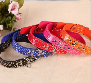 

Free shipping wholesale pet dog collar golden chevron leather collar necklace 20pcs/lot