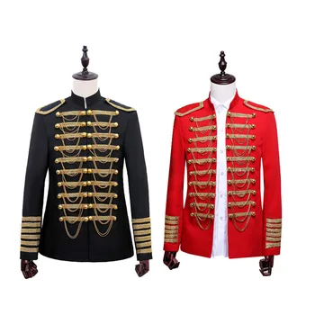 

Steampunk Prince Costume Military Tassle Chains Embellished Jacket Coat Singer Pop Stars Blazer Suits Royal Outfit For Men Black