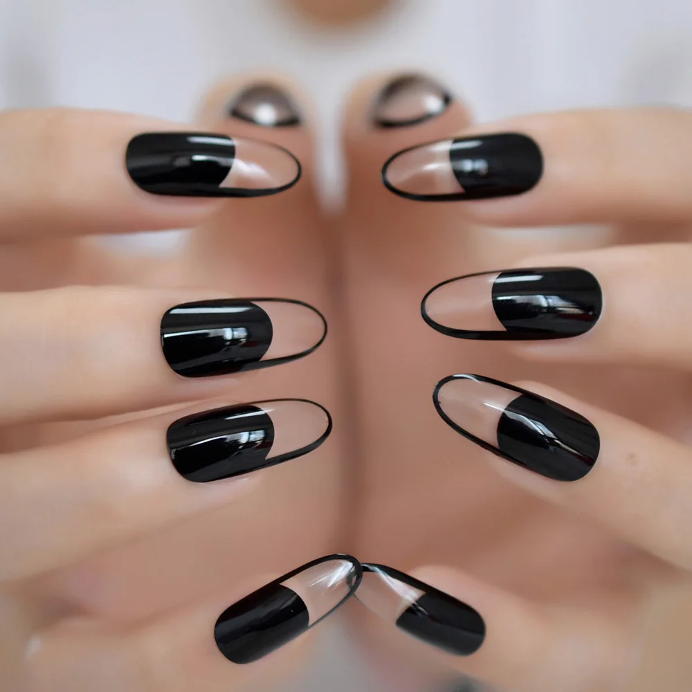 Экстра длинные ногти гроба черные блестящие поддельные ногти длинные ногти балерины для вечерние Полное покрытие искусственные наконечники с клеем, стикер - Цвет: L5184