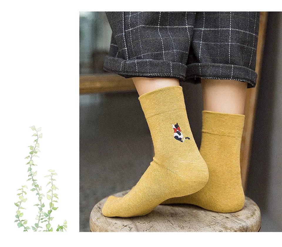 Autumn and Winter Thick Ladies Daily Cotton Socks Harajuku Korea Japanese Cartoon Embroidery Cat Cute Casual Warm Ladies 2018 (11)