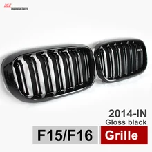 X5 X6 Grill Car Styling Dual Slat Kidney Grille w/ ///M Emblem Plug & Play Fit for BMW 2015 2016 F15 F16 SUV Glossy Black