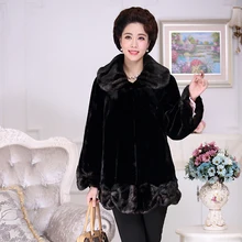 Nerazzurri, Женское пальто из искусственного меха среднего возраста, воротник с отложным воротником, длинный рукав, свободный крой, большой размер, пальто из искусственного меха норки, 4XL, 5XL, 6XL