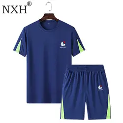 NXH спортивный костюм для мужчин бег костюм для фитнеса спортивный костюм с короткими рукавами Спортивная одежда из двух частей спортивные