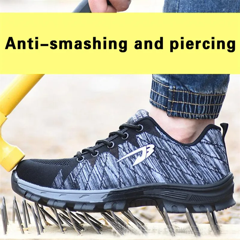 

LAIDILANGTU New flying woven breathable men's shoes smash-proof puncture work safety shoes couple protective shoes size 35--46