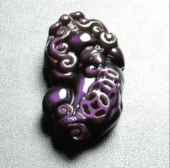 

wonderful fine jewelry Natural Obsidian Handmade coin Cat's eye pixiu pendant free shipping