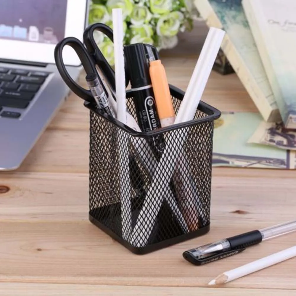 

Office Desk Metal Mesh Square Pen Pot Cup Case Container Organiser Holder
