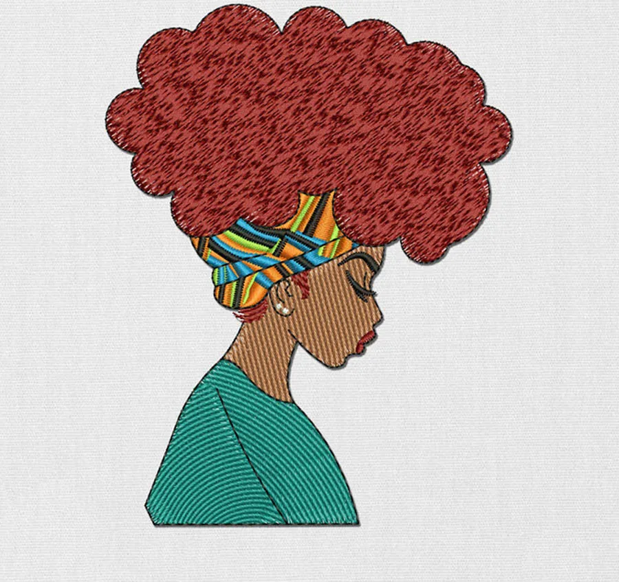 African Girl machine embroidery design. Afro hair. Afro hairstyle. African woman. Boho style. Beautiful girl. Embroidery patch