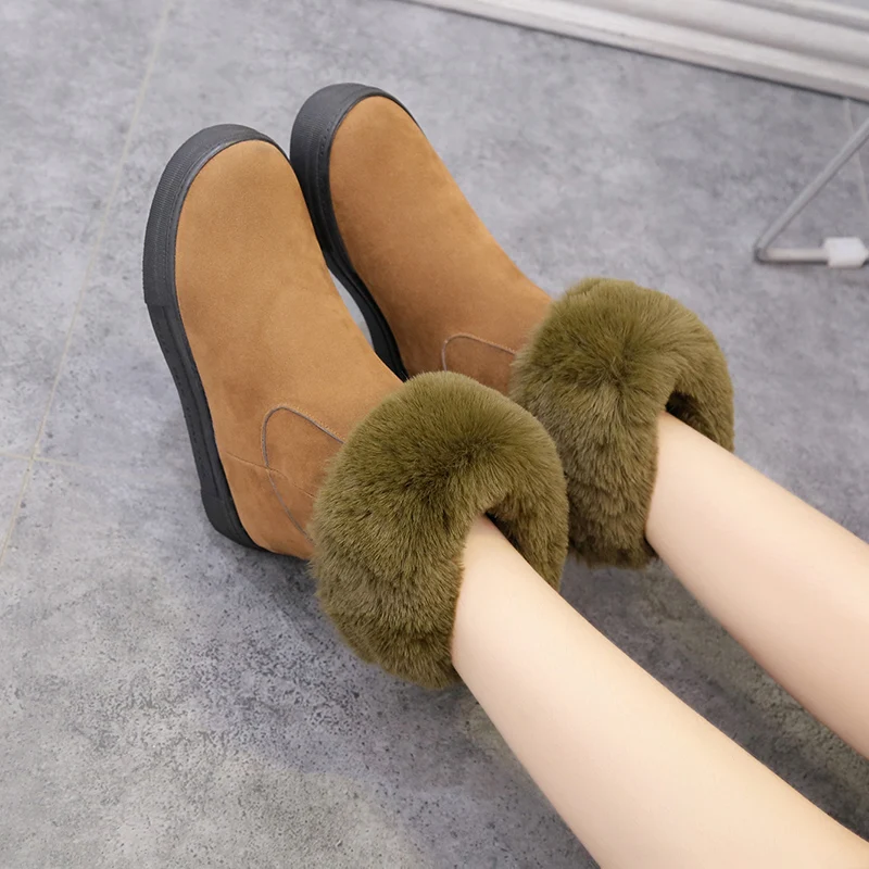 

Lucyever Women Winter Boots Flock Ankle Snow Boots Ladies Warm Fur Plush Inside High Quality Botas Mujer Slip on Casual Shoes