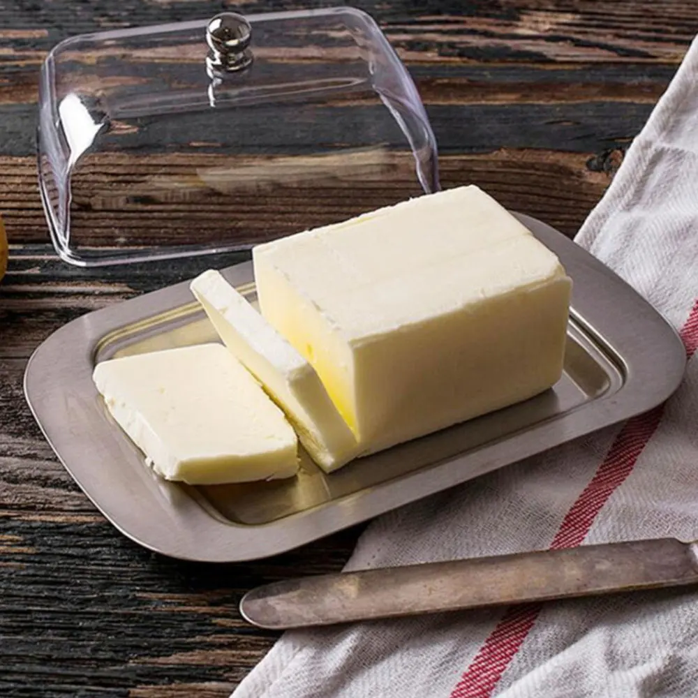 Stainless Steel Butter Dish Box With See-through Lid Visible Butter Box Cheese Server Storage Keeper Tray Kitchen Dinnerware